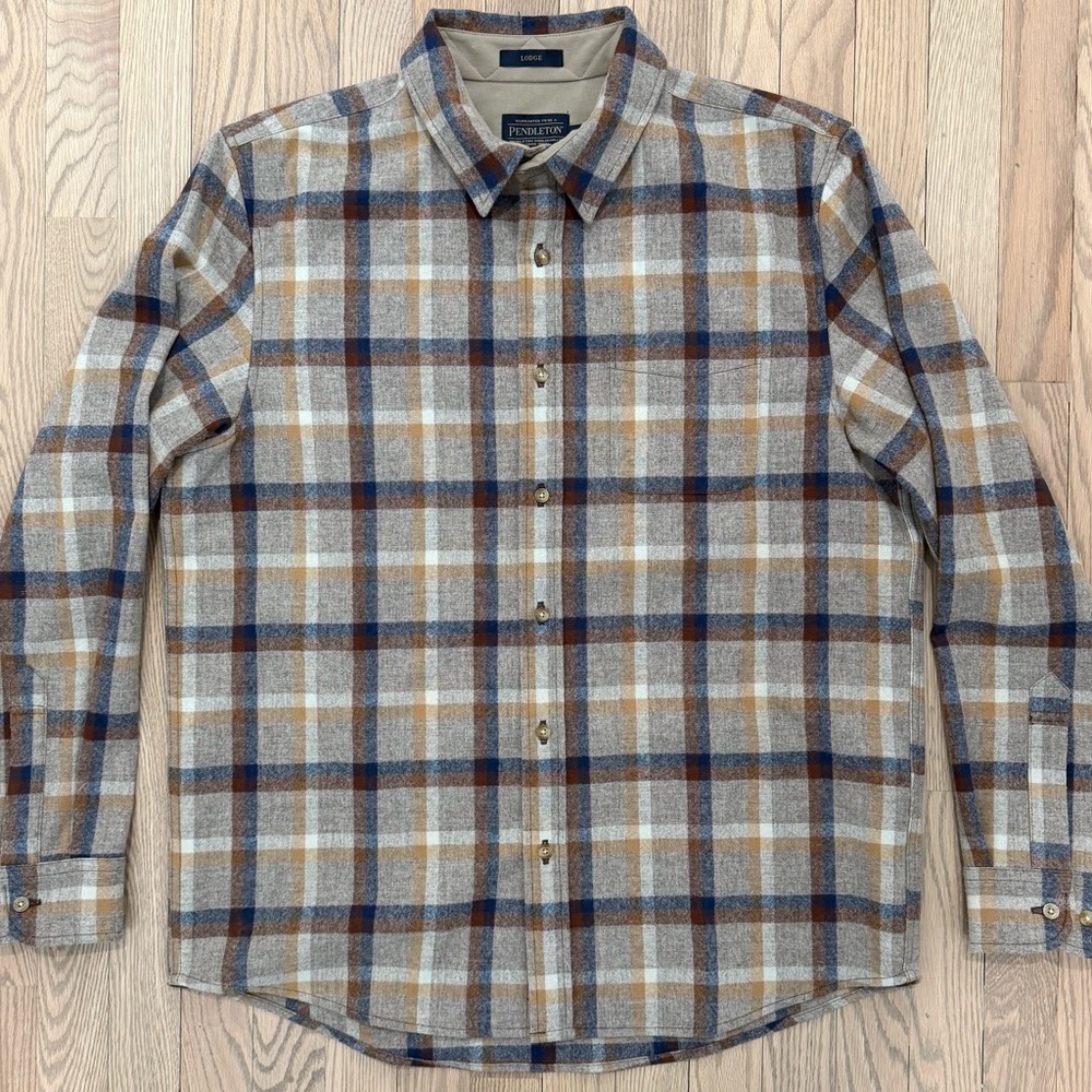 Pendleton Men’s Lodge Shirt, Large, Tan mix multi plaid